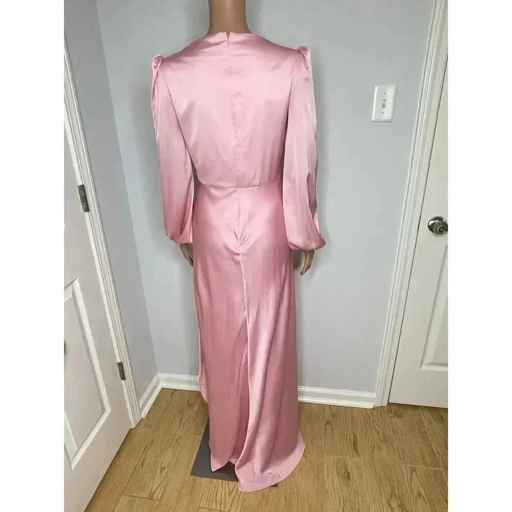 IEENA for Mac Duggal satin draped faux wrap evening gown light pink size 4 NWT - Picture 6 of 12